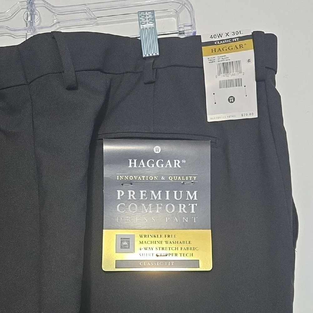 Men's Haggar Black Dress Pants Classic Straight-Leg‎